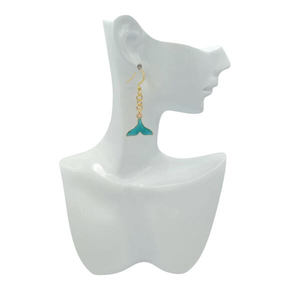 Blue Mermaid Tail Earrings Ocean Theme Jewelry Dangle Earrings Gift for Women - Picture 3 of 3